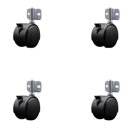Service Caster 2-3/8'' Twin Wheel Casters with Brakes and Side Mount Brackets , 4PK SCC-GR02S60-NYS-B-716-4-CB180-4